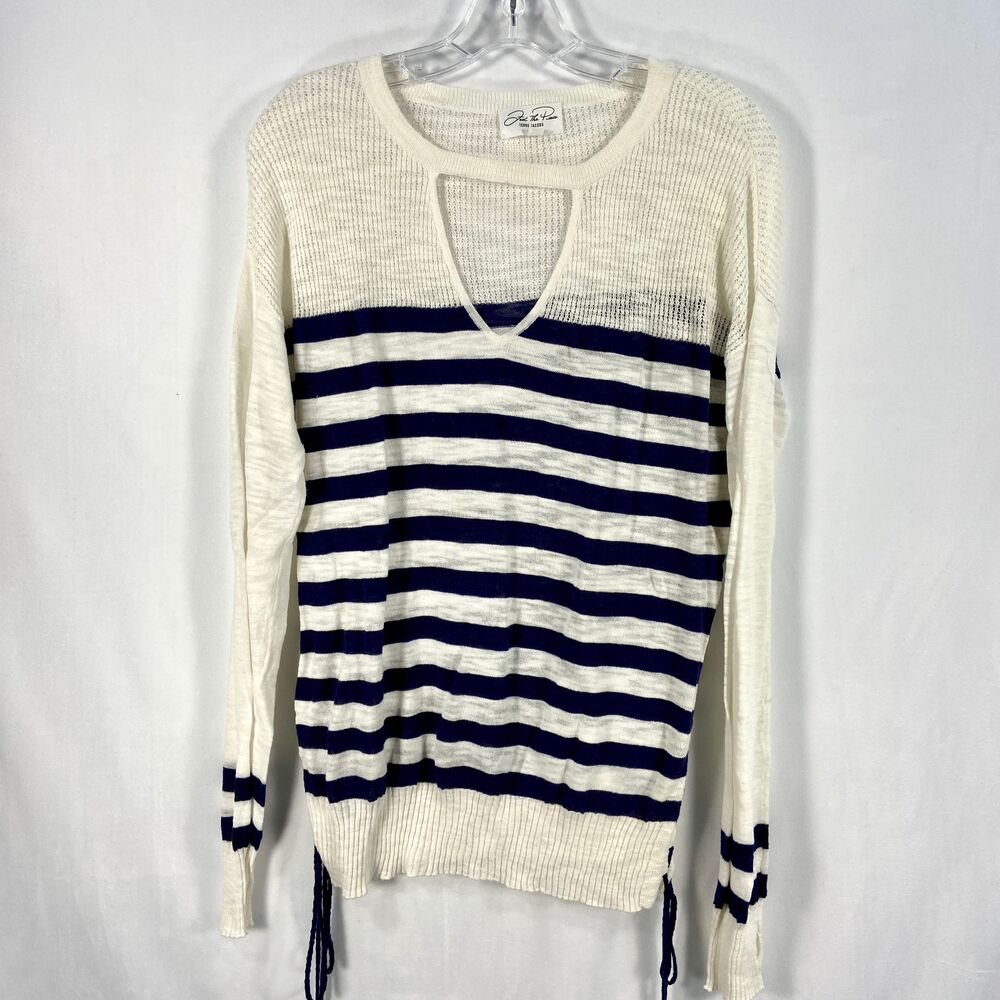 Feel The Piece Terre Jacobs Striped Sweater Long Sleeve Blue‎ White Womens O/S